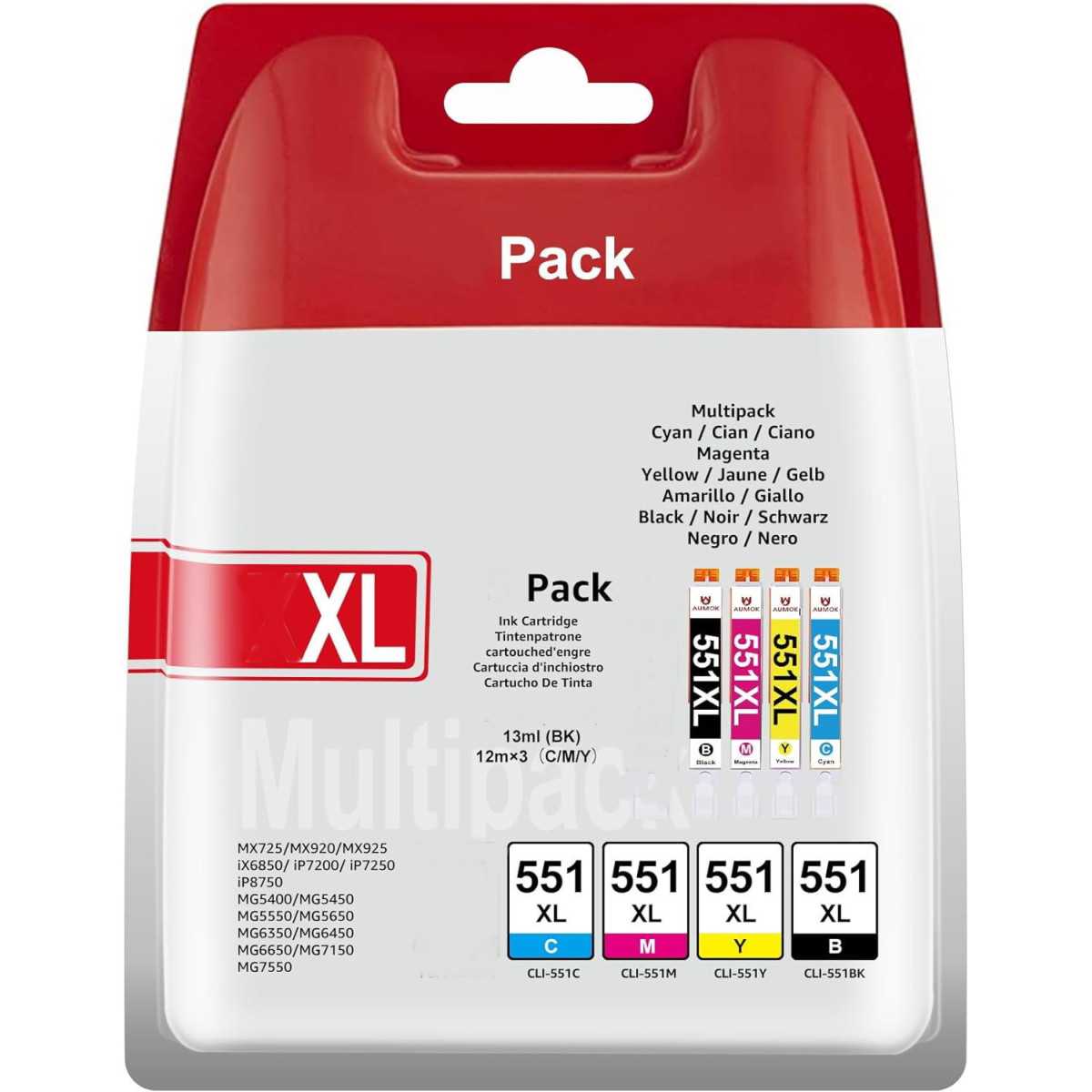 Canon CLI-551XL Noir couleur Pack de 4 Cartouches au meilleur prix Canon CLI-551XL Noir couleur Pack de 4 Cartouches au meilleur prix