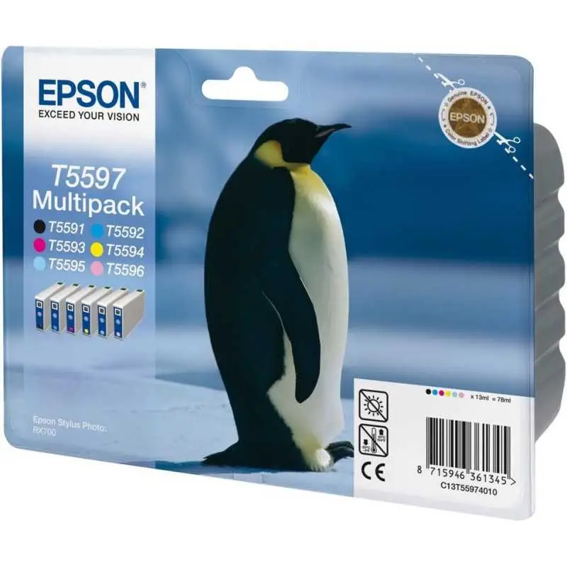 Epson T5597 Noir couleur Pingouin Multipack de 6 cartouches d'encre d'origine