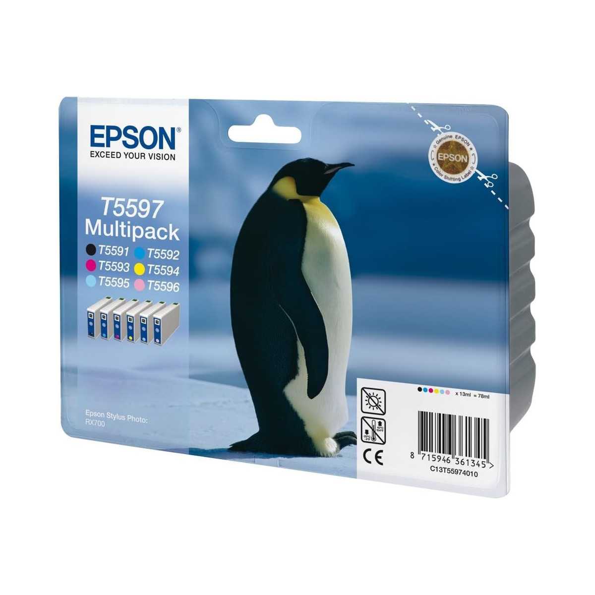 Epson T5597 Noir couleur Pingouin Multipack de 6 cartouches d'encre d'origine Epson T5597 Noir couleur Pingouin Multipack de 6 cartouches d'encre d'origine