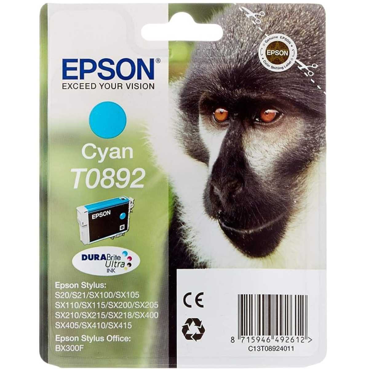 Epson T0892 Singe Cyan Cartouche d'encre d'origine au meilleur prix Epson T0892 Singe Cyan Cartouche d'encre d'origine au meilleur prix
