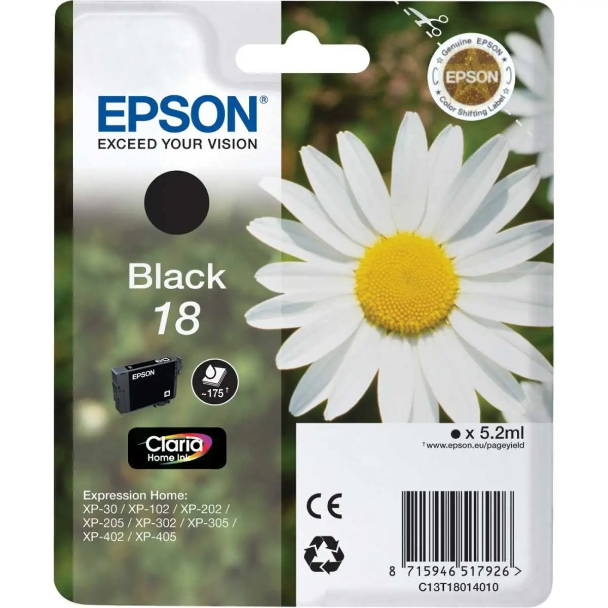 Epson 18 Noir Pâquerette Cartouche d'encre d'origine au meilleur prix Epson 18 Noir Pâquerette Cartouche d'encre d'origine au meilleur prix