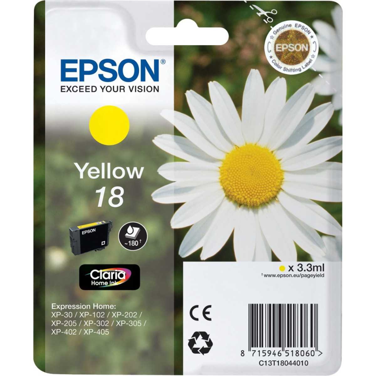 Epson 18 Jaune Pâquerette Cartouche d'encre d'origine au meilleur prix Epson 18 Jaune Pâquerette Cartouche d'encre d'origine au meilleur prix