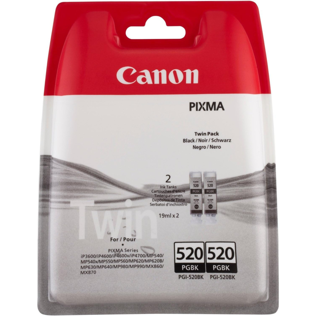 Canon PGI-520BK Noir Pack de 2 cartouches authentiques au meilleur prix