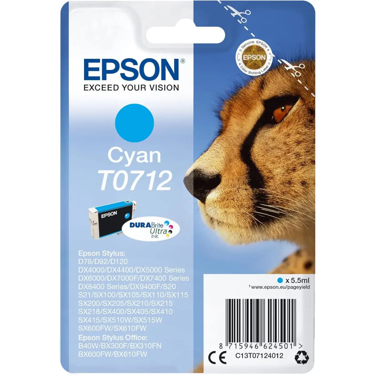 Epson T0712 Cyan Guépard Cartouche authentique au meilleur prix