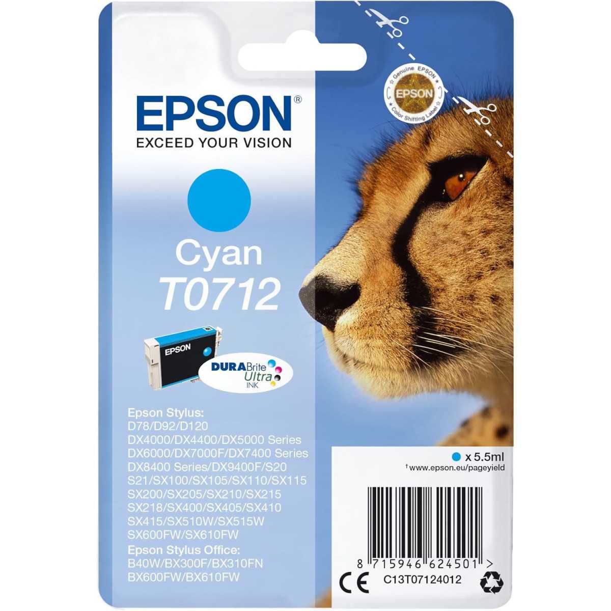 Epson T0712 Guépard Cyan Cartouche d'encre au meilleur prix Epson T0712 Guépard Cyan Cartouche d'encre au meilleur prix