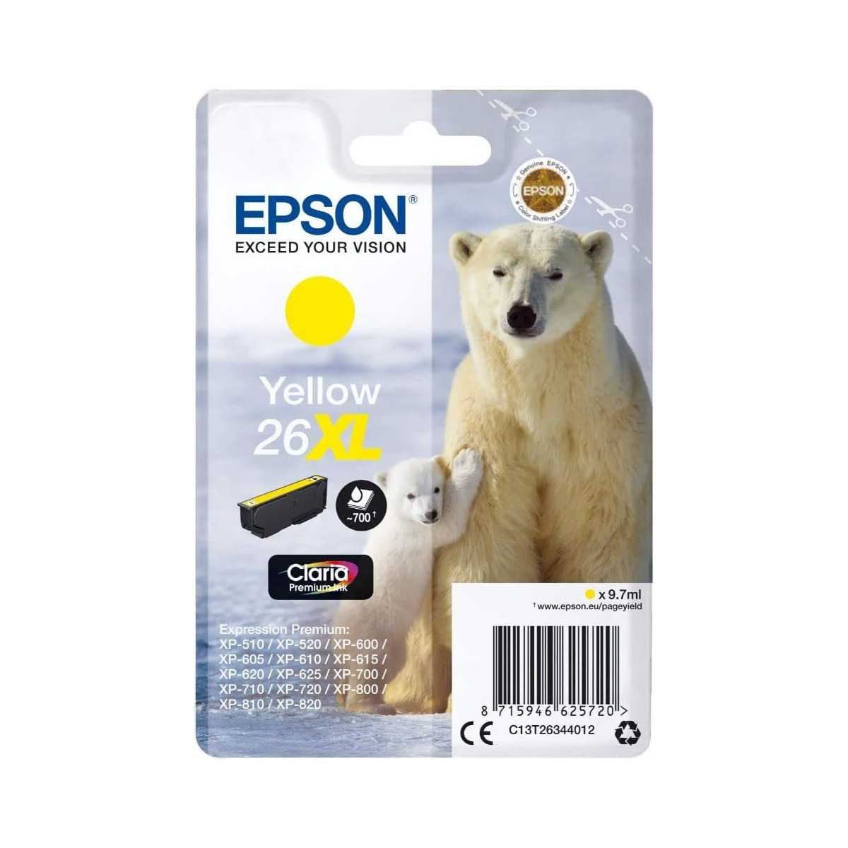 Epson 26XL Jaune Ours polaire Cartouche d'encre d'origine Epson 26XL Jaune Ours polaire Cartouche d'encre d'origine