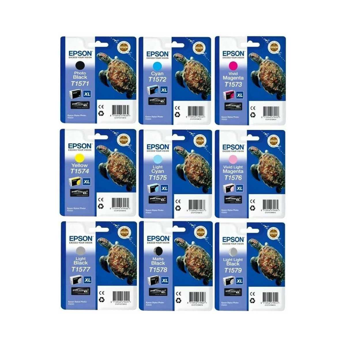 Epson T157 Tortue Noir couleur 9 Cartouches au meilleur prix Epson T157 Tortue Noir couleur 9 Cartouches au meilleur prix