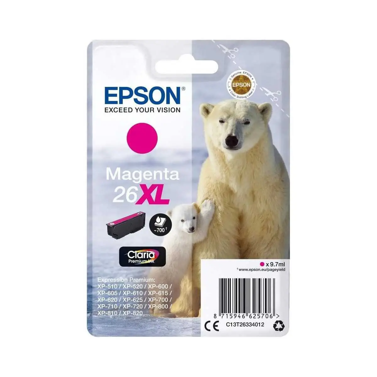 Epson 26XL Magenta Ours polaire Cartouche d'encre d'origine Epson 26XL Magenta Ours polaire Cartouche d'encre d'origine