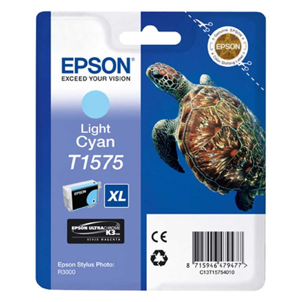 Epson T1575 Tortue Cyan Clair Cartouche d'encre au meilleur prix Epson T1575 Tortue Cyan Clair Cartouche d'encre au meilleur prix