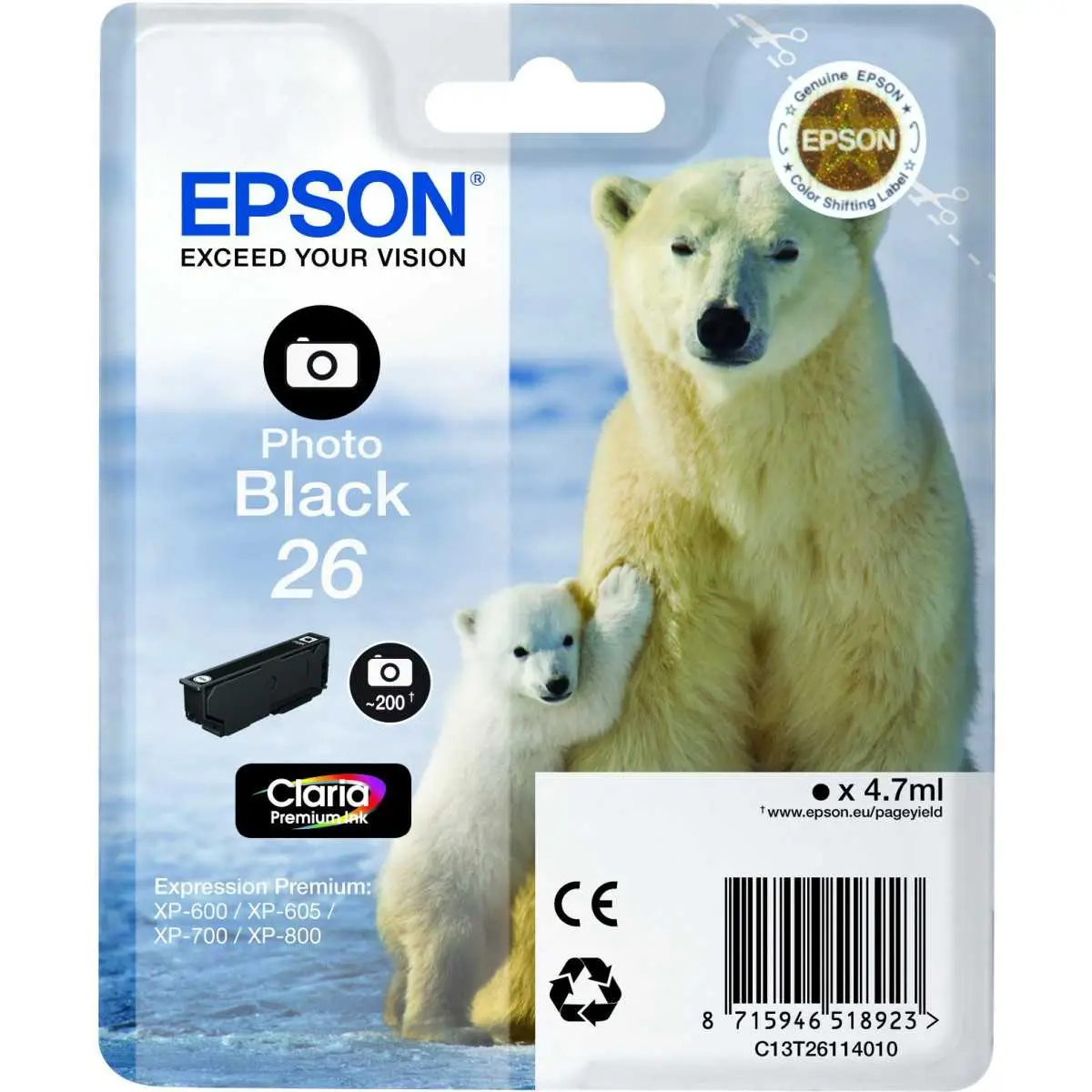 Epson 26 Ours Polaire Photo noir cartouche d'origine au meilleur prix Epson 26 Ours Polaire Photo noir cartouche d'origine au meilleur prix