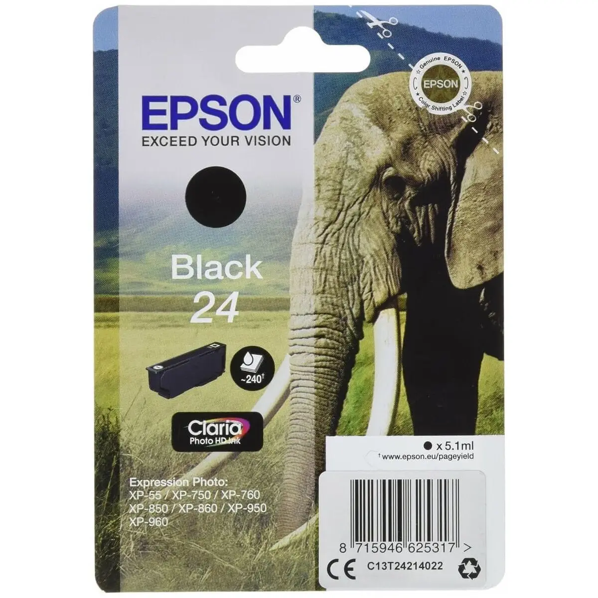 Epson 24 Noir Eléphant Cartouche authentique au meilleur prix
