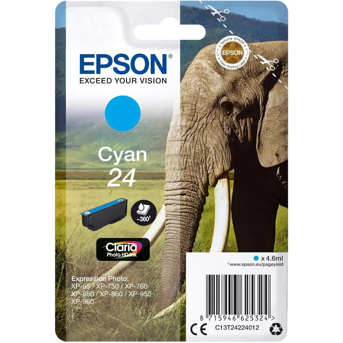 Epson 24 Cyan Éléphant cartouche d'encre d'origine au meilleur prix Epson 24 Cyan Éléphant cartouche d'encre d'origine au meilleur prix