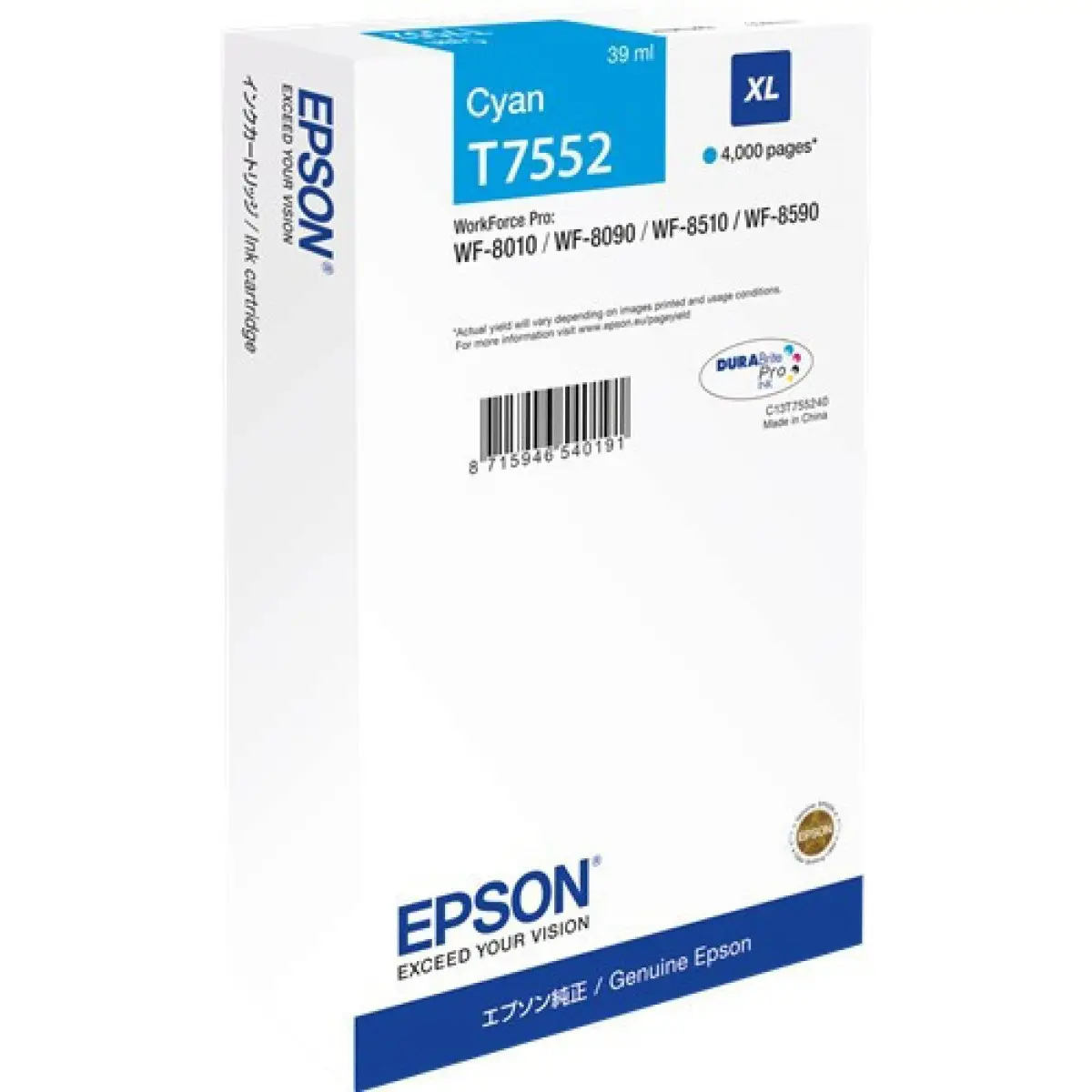 Epson T7552XL Cyan Cartouche authentique au meilleur prix