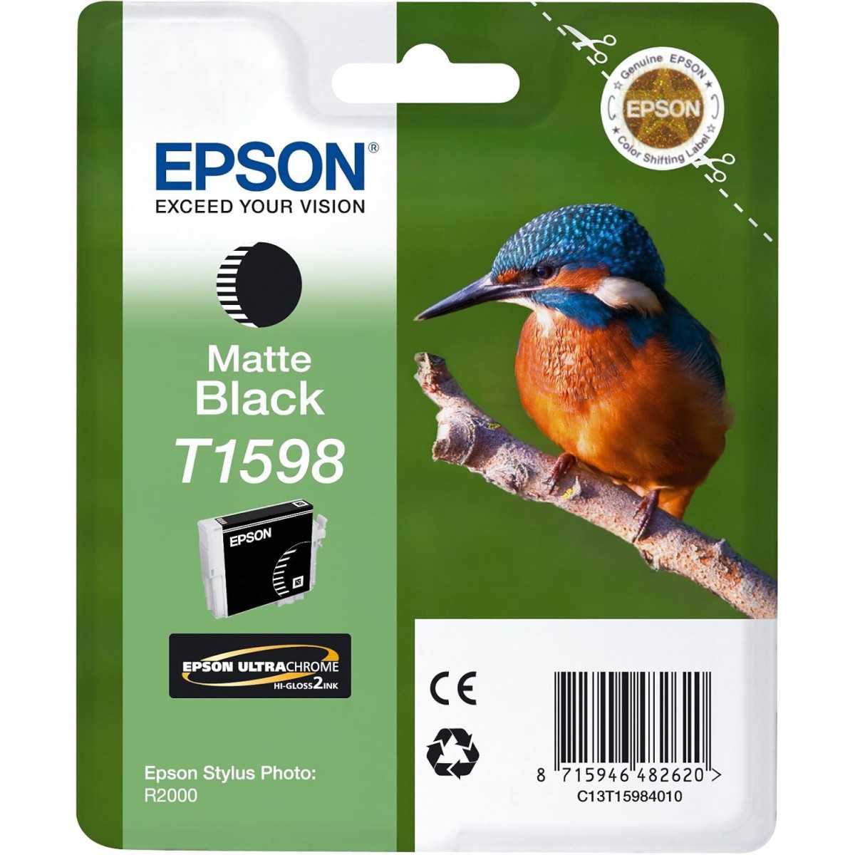 Epson T1598 Noir Mat Martin pêcheur Cartouche d'encre d'origine Epson T1598 Noir Mat Martin pêcheur Cartouche d'encre d'origine