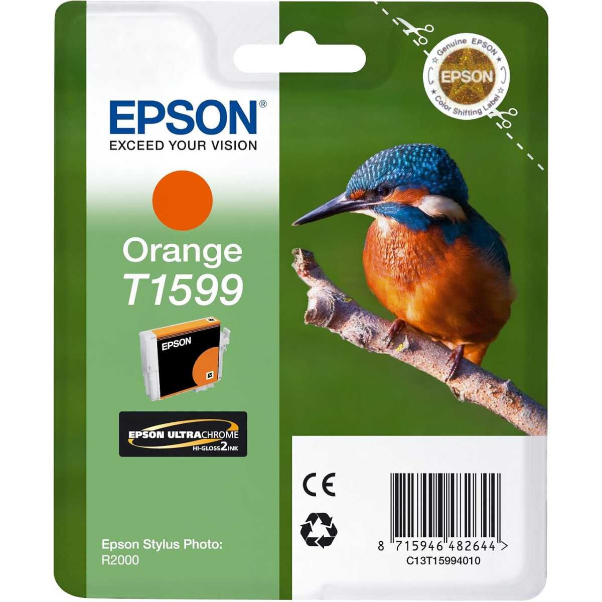 Epson T1599 Orange Martin pêcheur Cartouche d'encre d'origine Epson T1599 Orange Martin pêcheur Cartouche d'encre d'origine