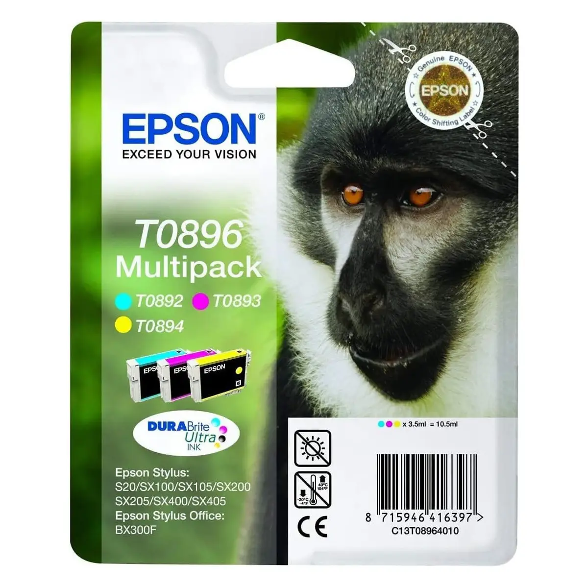 Epson T0896 Couleur Singe Pack de cartouches authentiques au meilleur prix