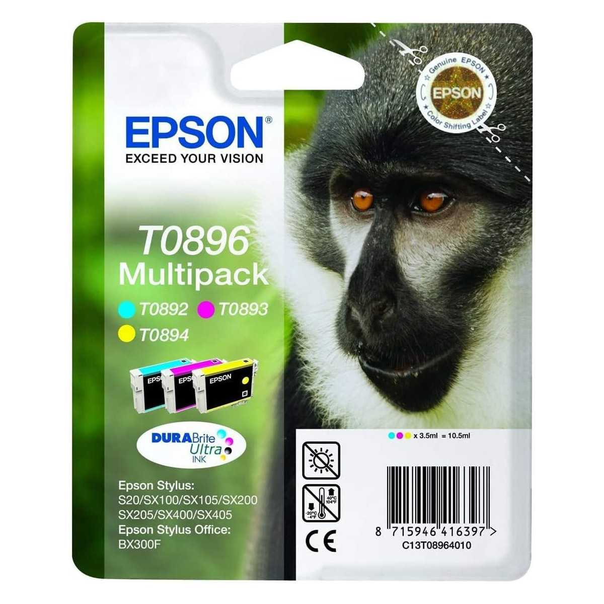 Epson T0896 Couleur Singe Pack de 3 cartouches au meilleur prix