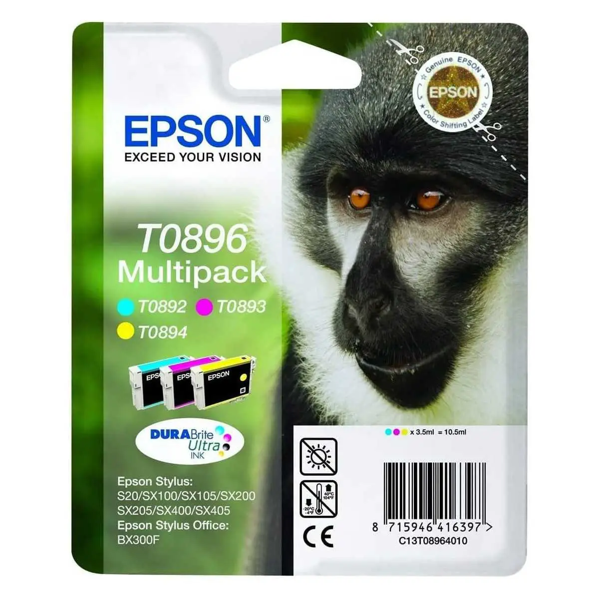 Epson T0896 Couleur Singe Pack de cartouches authentiques au meilleur prix