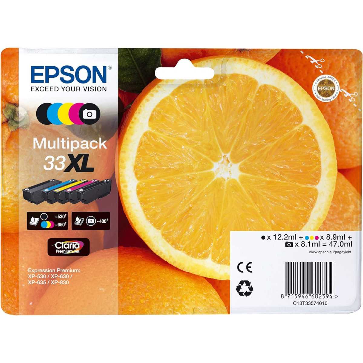Epson 33XL Noir couleur Pack de 5 cartouches d'encre d'origine