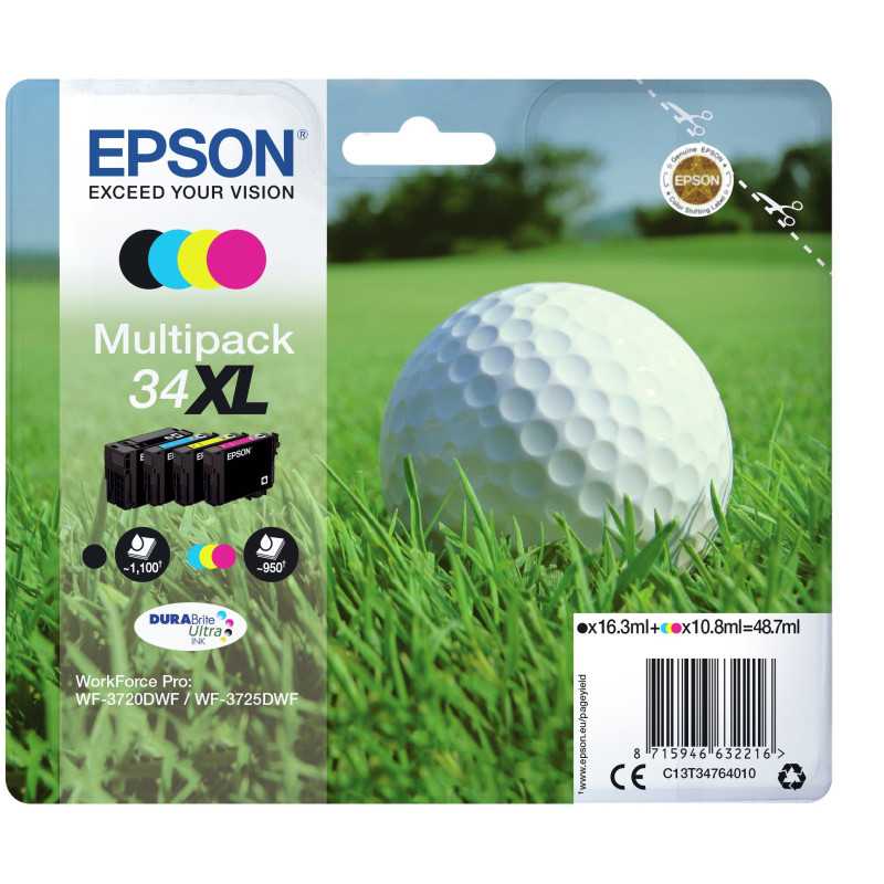 Epson 34XL Noir couleur Balle de golf Pack de 4 Cartouches d'origine