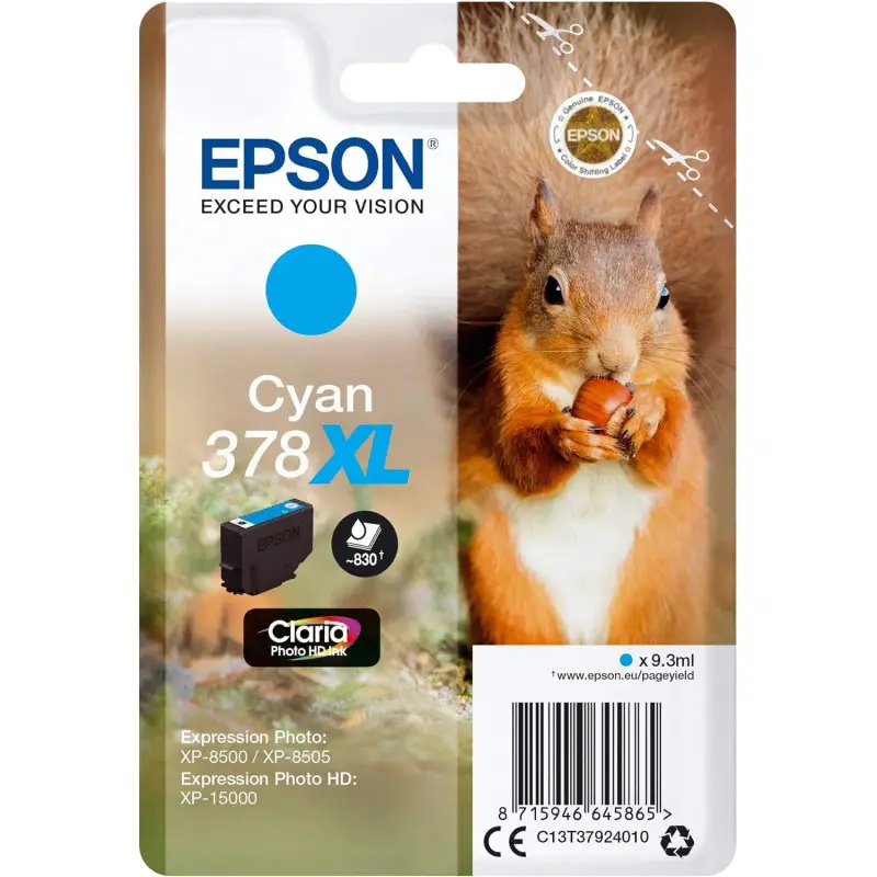 Epson 378XL Cyan Écureuil – C13T37924010 – Cartouche d'encre d'origine au meilleur prix – Livraison offerte