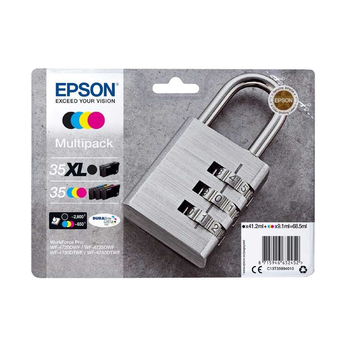 Epson 35XL Noir couleur Cadenas 4 Cartouches au meilleur prix Epson 35XL Noir couleur Cadenas 4 Cartouches au meilleur prix