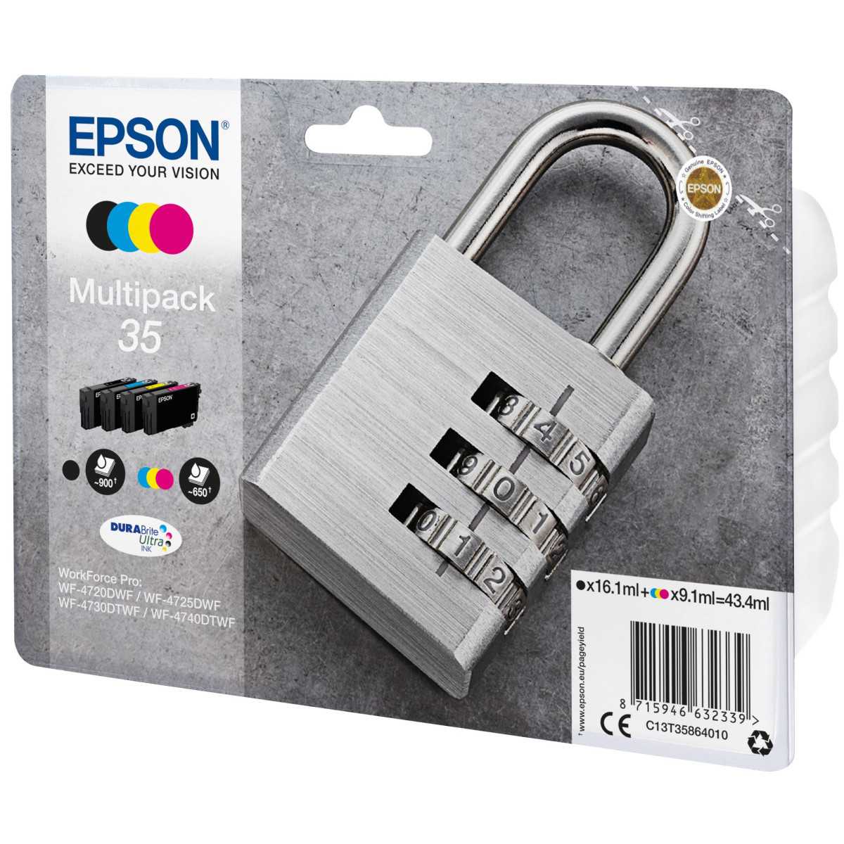 Epson 35 Noir couleur Cadenas pack de 4 Cartouches d'origine Epson 35 Noir couleur Cadenas pack de 4 Cartouches d'origine