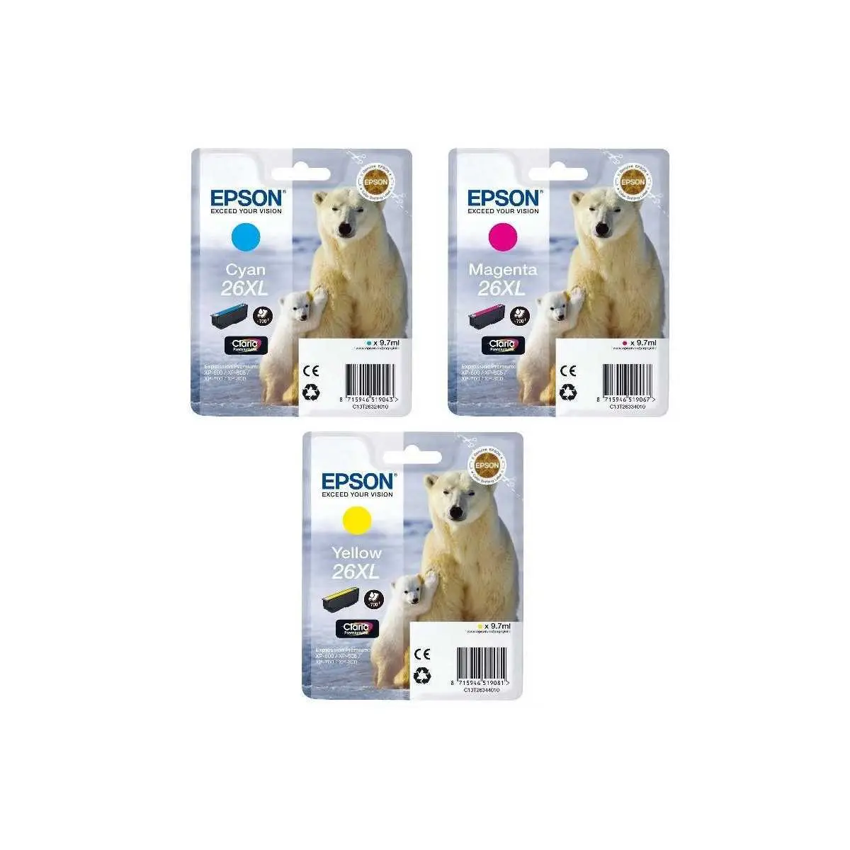 Epson 26XL Ours Polaire Couleur Pack de 3 cartouches au meilleur prix