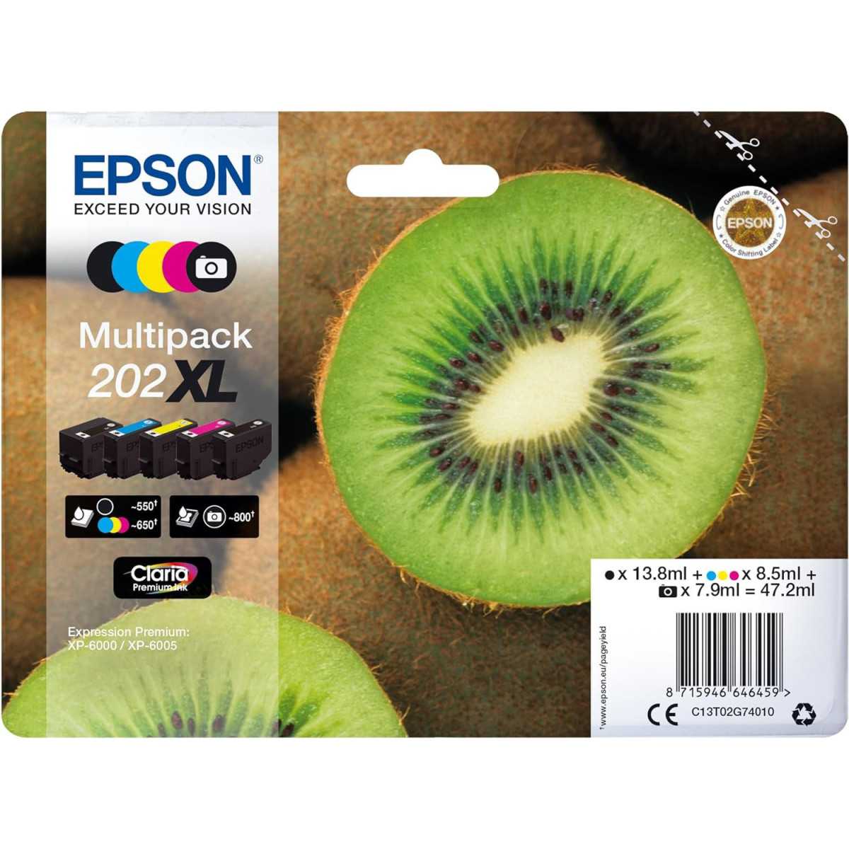 Epson 202XL Kiwi Noir couleur Pack de 5 Cartouches au meilleur prix Epson 202XL Kiwi Noir couleur Pack de 5 Cartouches au meilleur prix