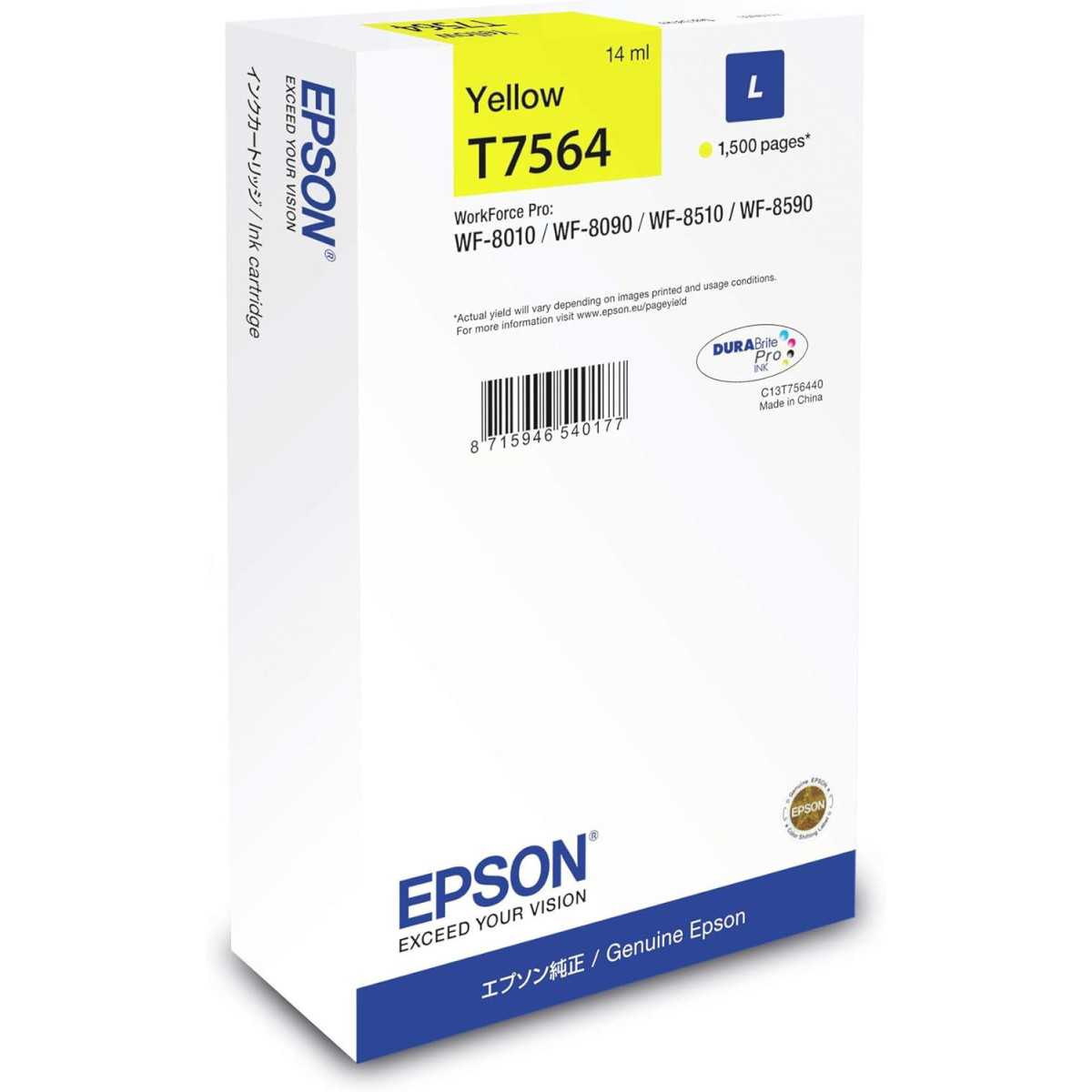 Epson T7564 Jaune Cartouche d'encre d'origine au meilleur prix Epson T7564 Jaune Cartouche d'encre d'origine au meilleur prix