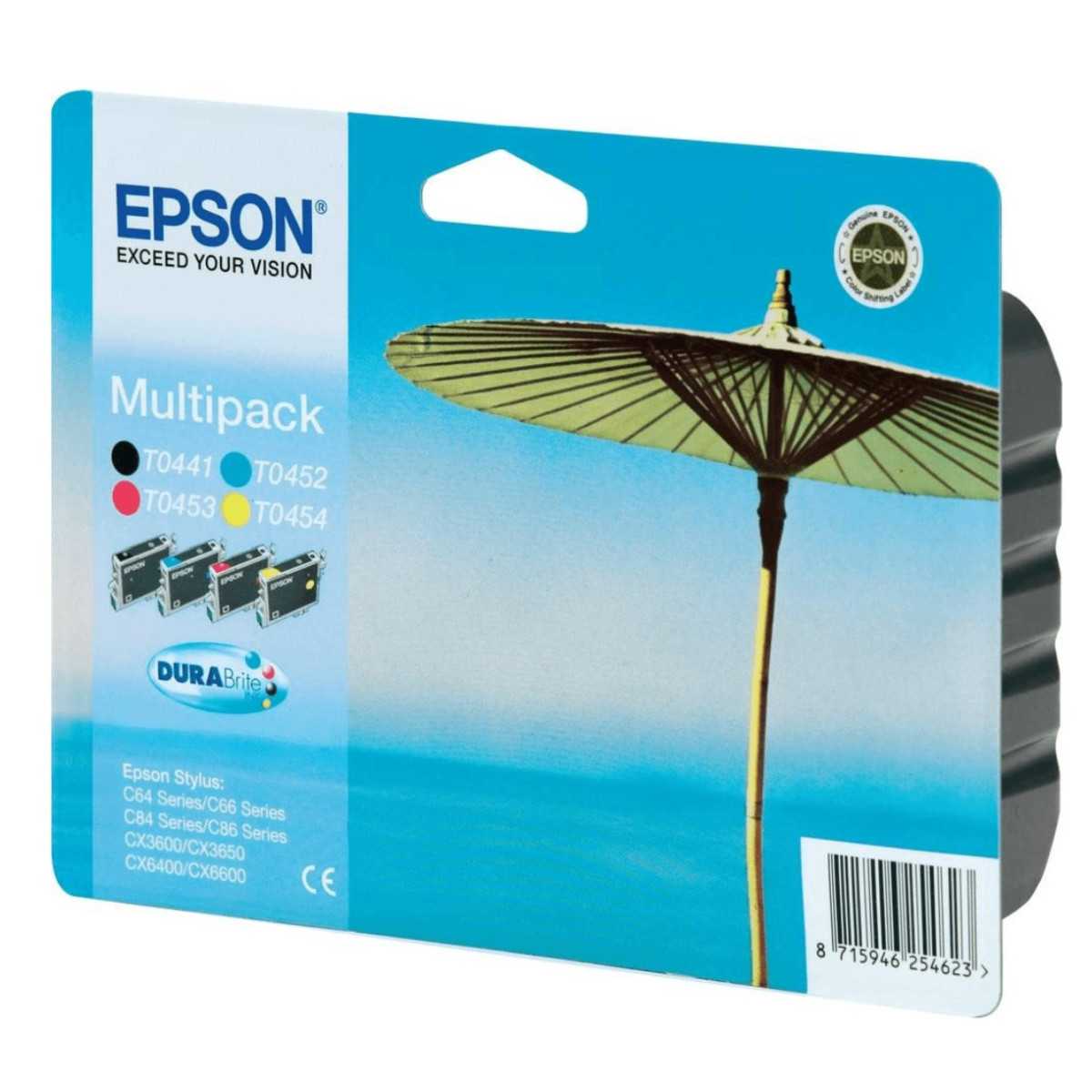 Epson T0445 Noir couleur Parasol Multipack de 4 cartouches d'encre d'origine Epson T0445 Noir couleur Parasol Multipack de 4 cartouches d'encre d'origine