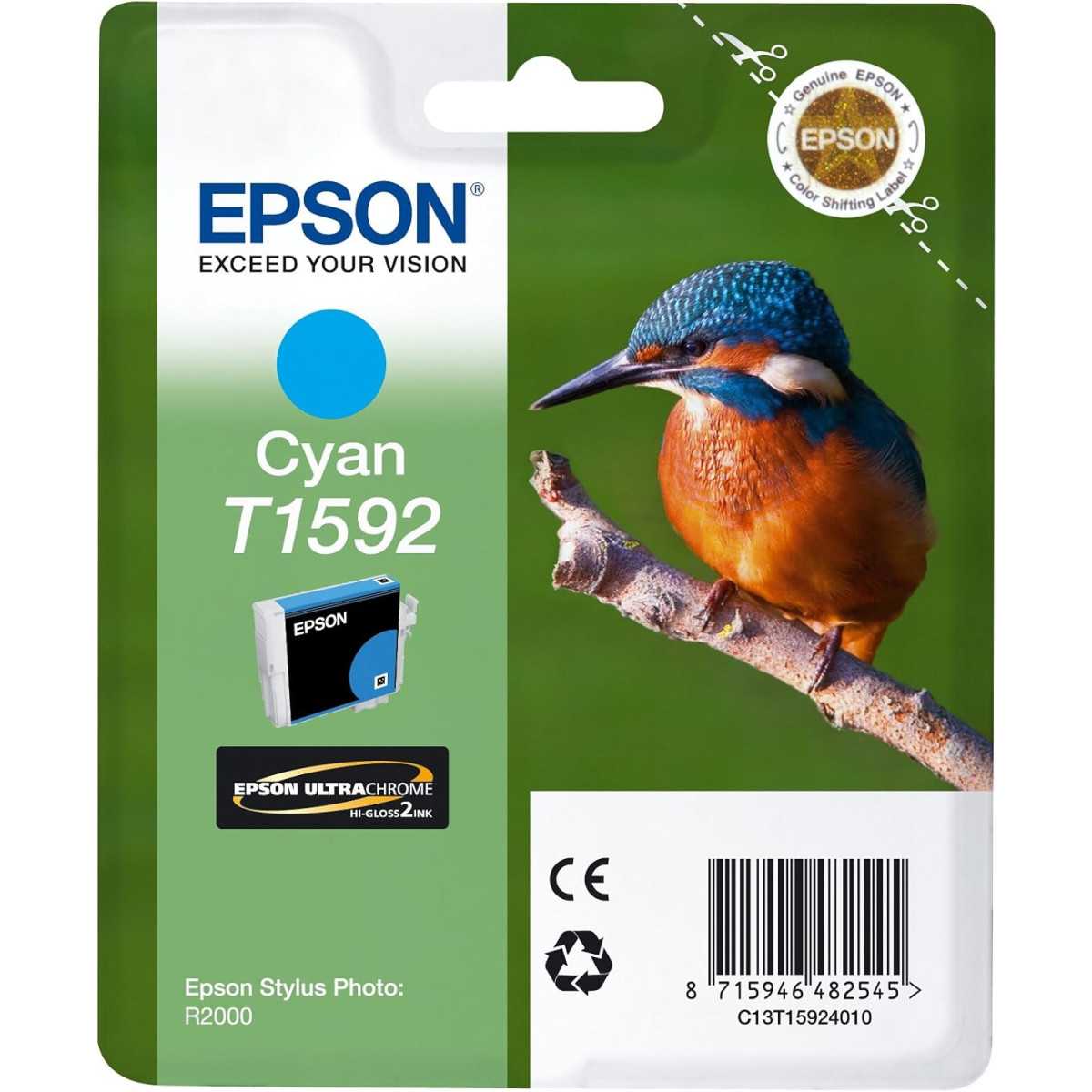 Epson T1592 Cyan Martin pêcheur Cartouche d'encre d'origine Epson T1592 Cyan Martin pêcheur Cartouche d'encre d'origine