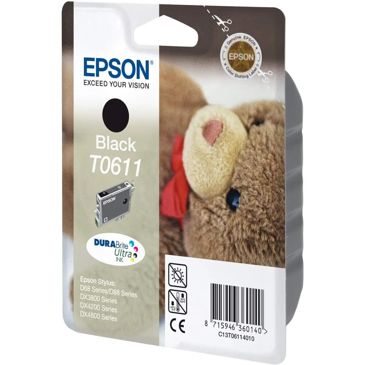 Cartouche d'encre Epson TO611 noire compatible avec les imprimantes Stylus – Impression nette, durable et économique.
