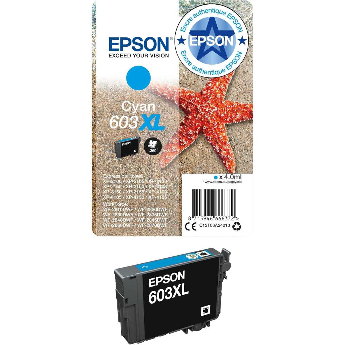 Epson 603XL Cyan Etoile de Mer Cartouche authentique au meilleur prix