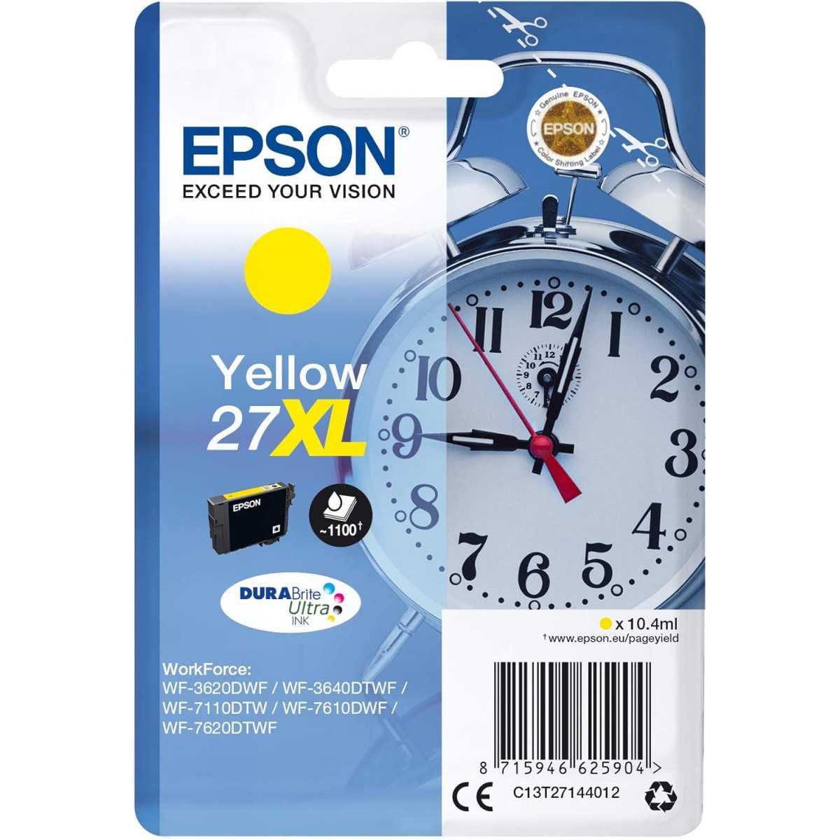 Epson 27XL Jaune Réveil Cartouche d'encre d'origine Epson 27XL Jaune Réveil Cartouche d'encre d'origine