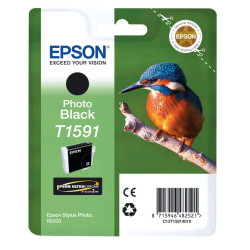 Epson T1591 Photo Noir Martin pêcheur – Cartouche d'encre d'origine – Livraison offerte - C13T15914010