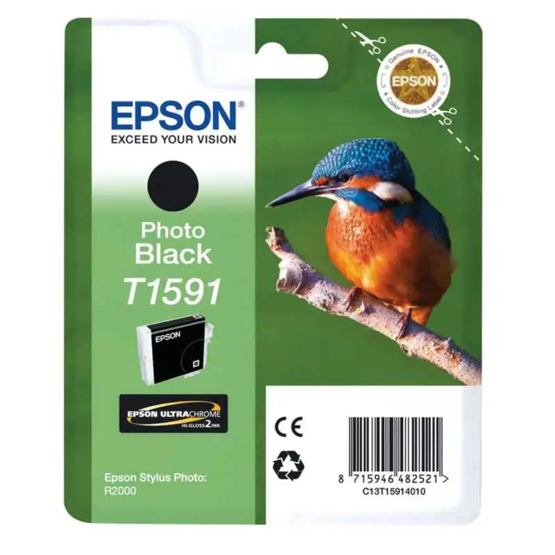 Epson T1591 Photo Noir Martin pêcheur – Cartouche d'encre d'origine – Livraison offerte - C13T15914010