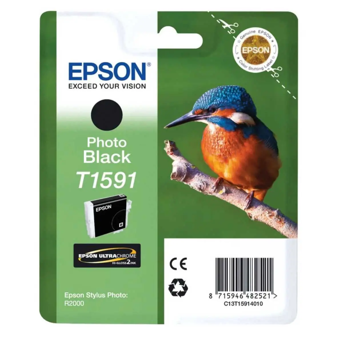 Epson T1591 Photo Noir Martin pêcheur – Cartouche d'encre d'origine – Livraison offerte - C13T15914010