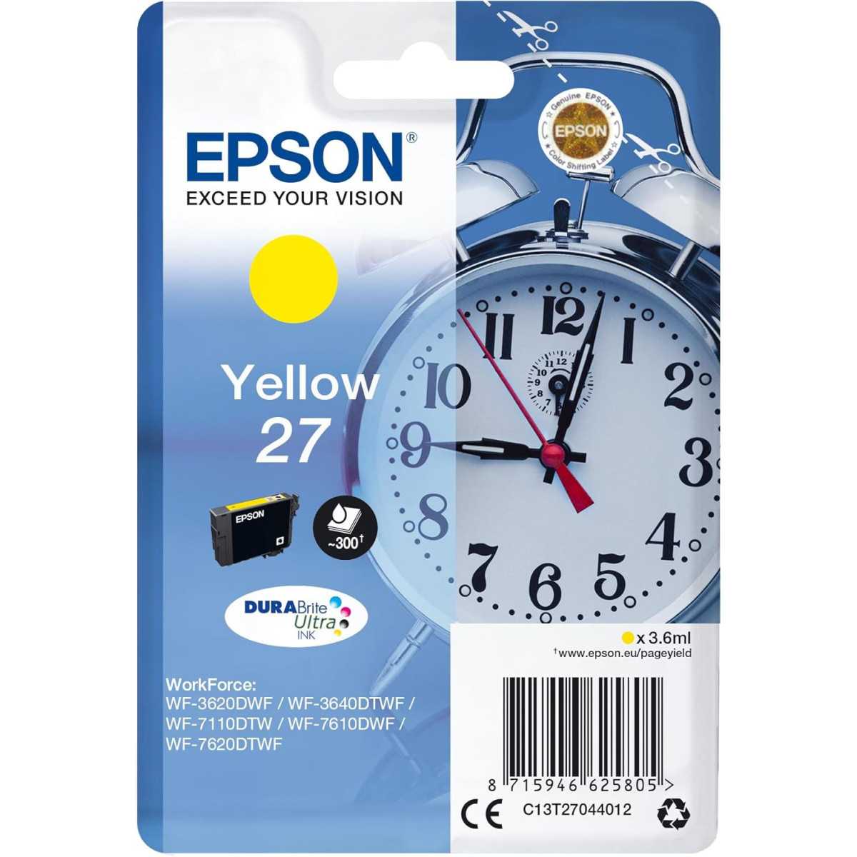 Epson 27 Jaune Réveil Cartouche d'encre d'origine Epson 27 Jaune Réveil Cartouche d'encre d'origine