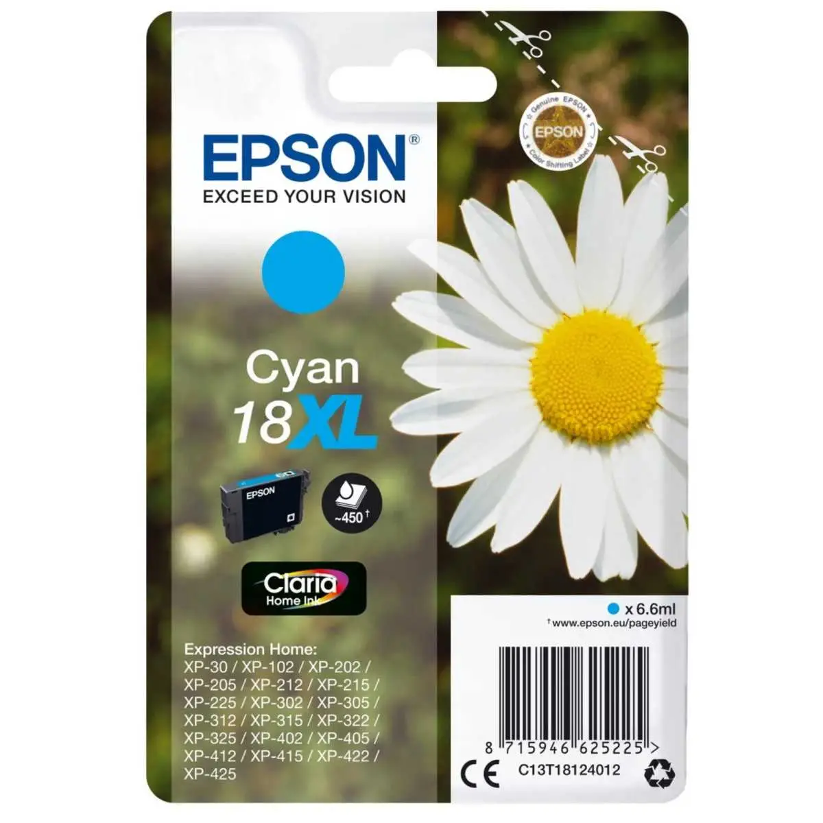 Epson 18XL Cyan Pâquerette – C13T18124010 – Cartouche d'encre d'origine au meilleur prix – Livraison offerte