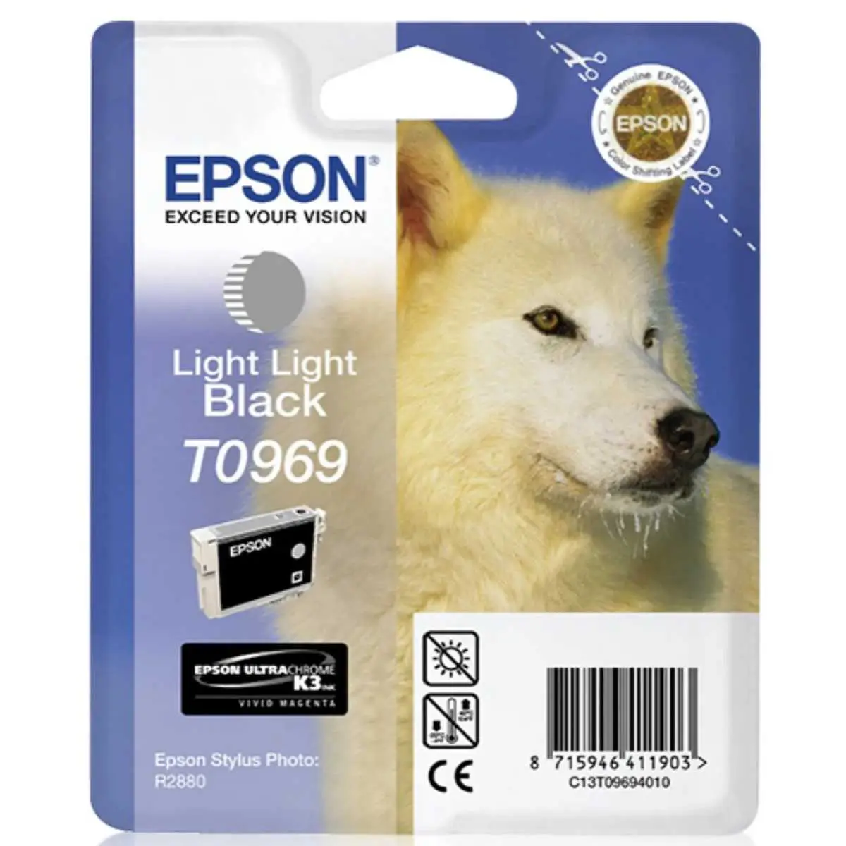 Epson T0969 Noir clair clair Loup – Cartouche d'encre d'origine – C13T09694010 – Livraison offerte