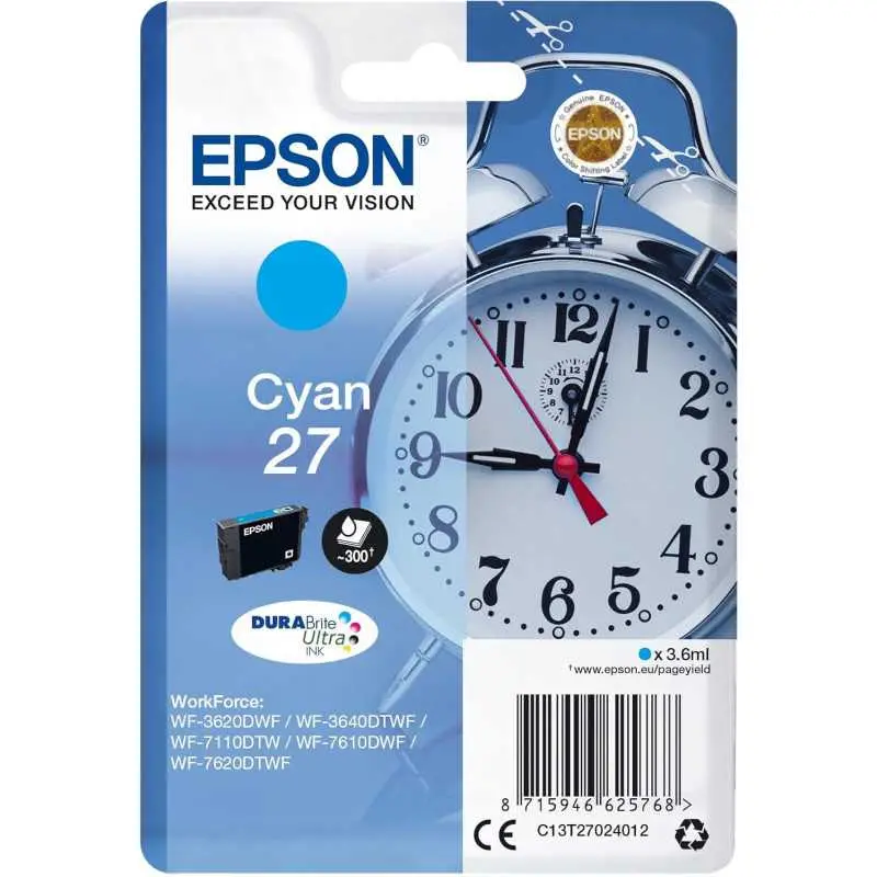 Epson 27 Cyan Réveil Cartouche d'encre d'origine Epson 27 Cyan Réveil Cartouche d'encre d'origine