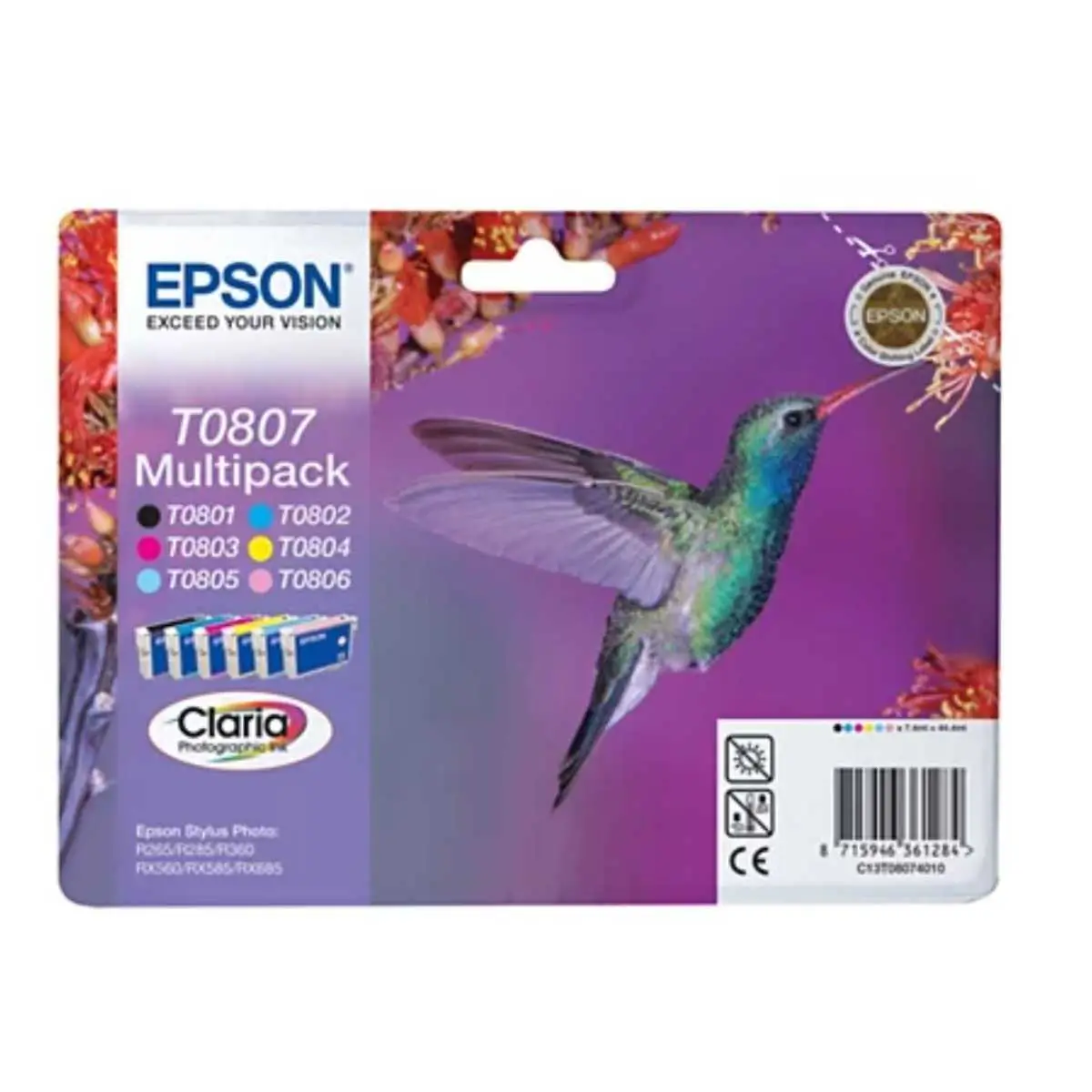 Epson T0807 Noir couleur Colibri Multipack de 4 cartouches d'encre d'origine