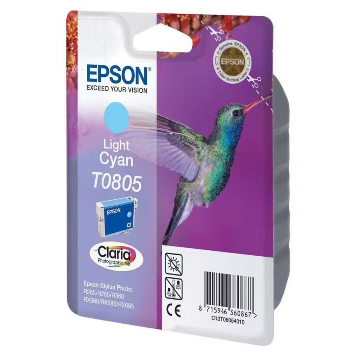 Epson T0805 Cyan clair Colibri Cartouche d'encre d'origine Epson T0805 Cyan clair Colibri Cartouche d'encre d'origine