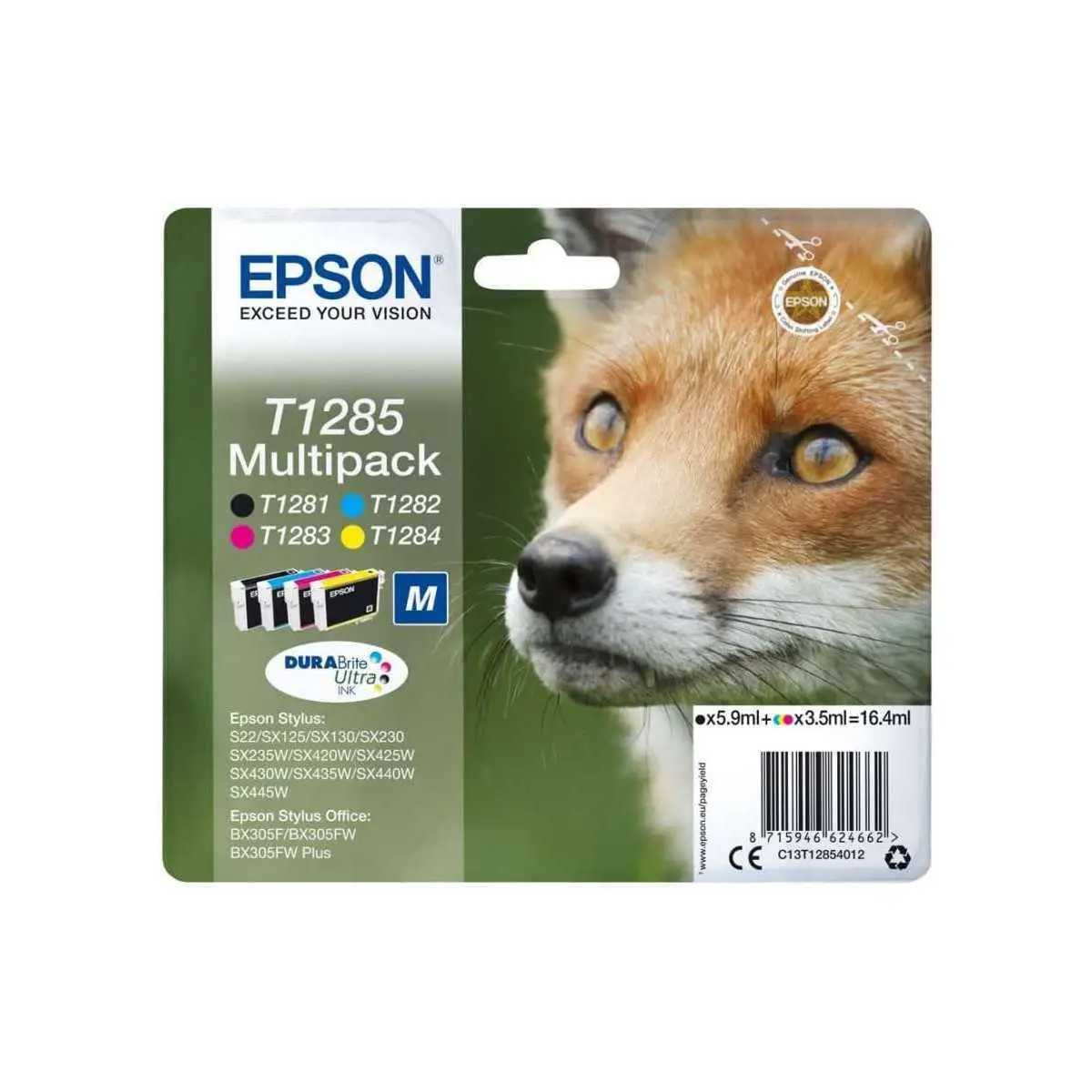 Epson T1285 Noir couleur Renard Multipack de 4 cartouches d'encre d'origine