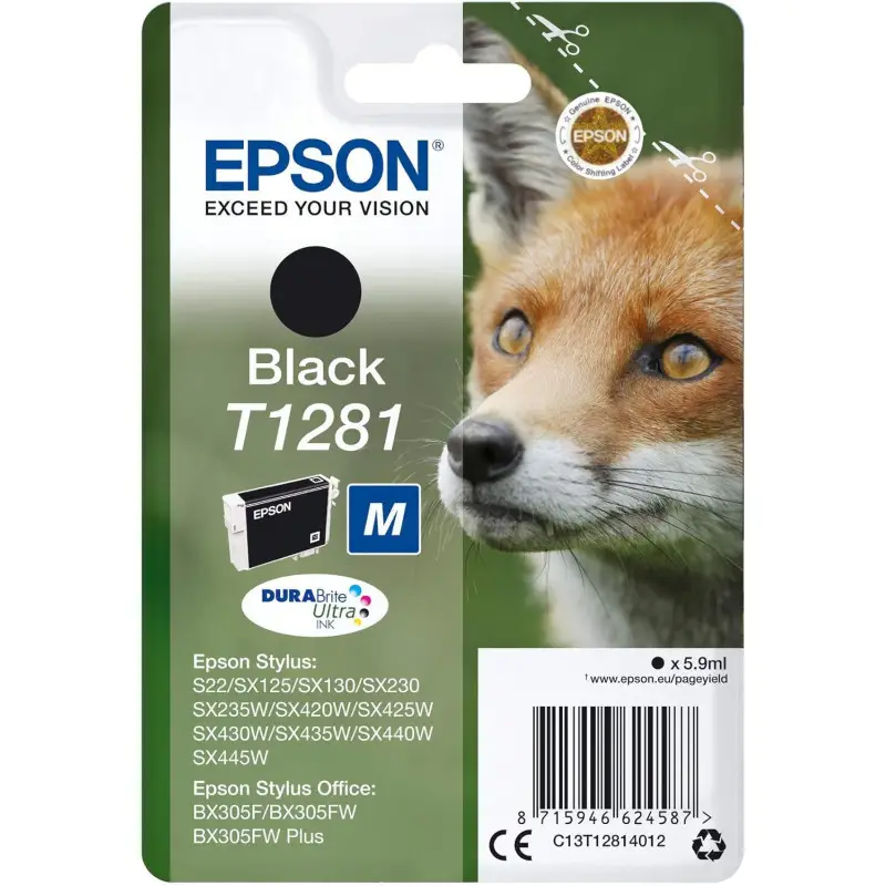 Epson T1281 Noir Renard Cartouche d'encre d'origine