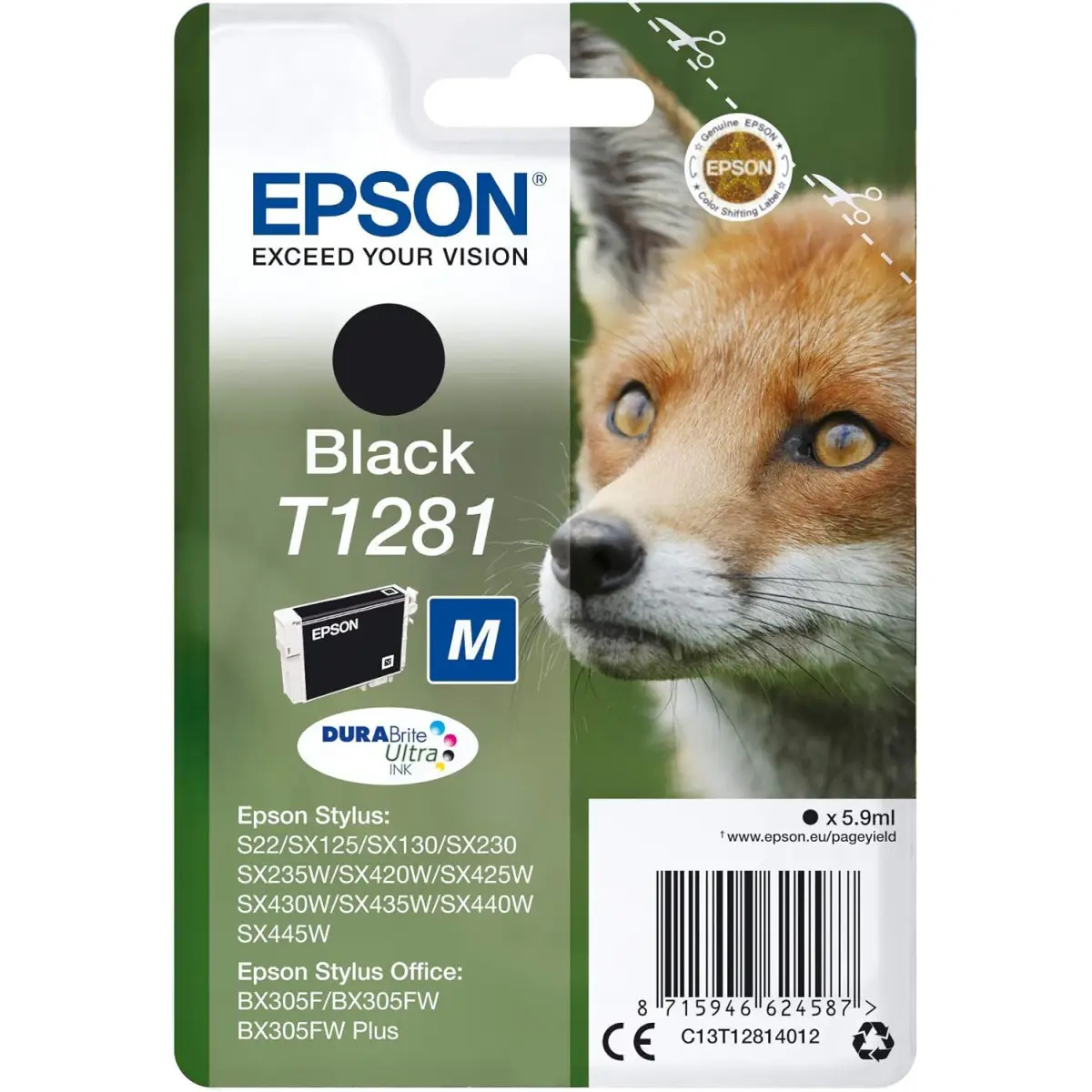 Epson T1281 Noir Renard Cartouche d'encre d'origine