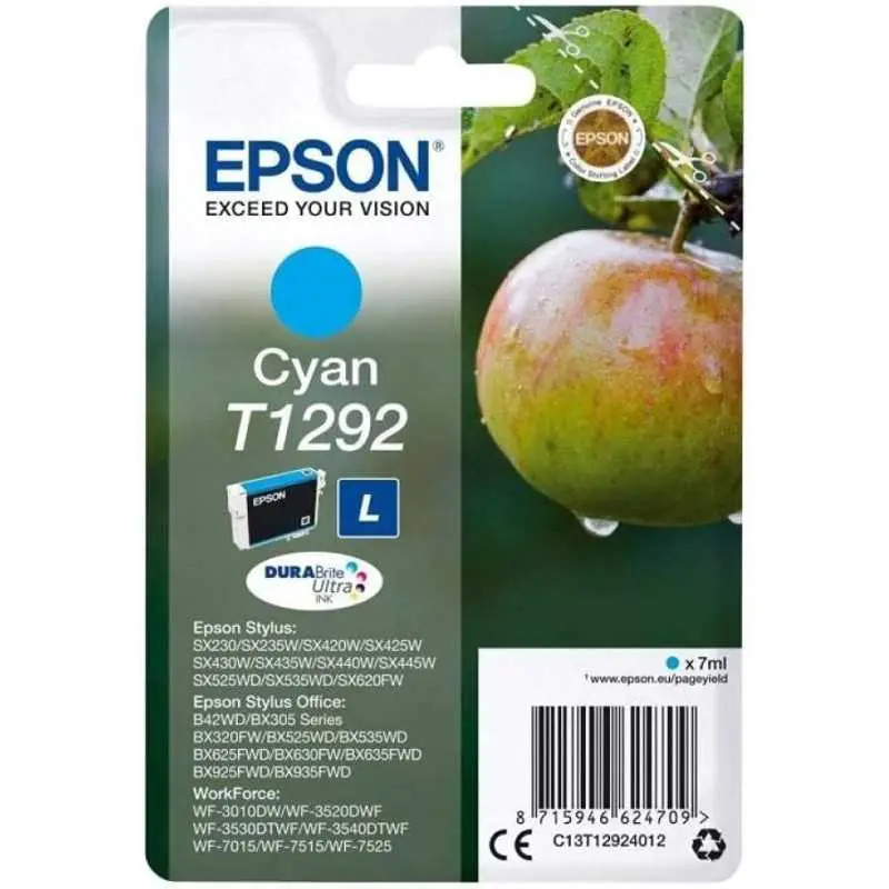 Epson T1292 Cyan Pomme Cartouche d'encre d'origine Epson T1292 Cyan Pomme Cartouche d'encre d'origine