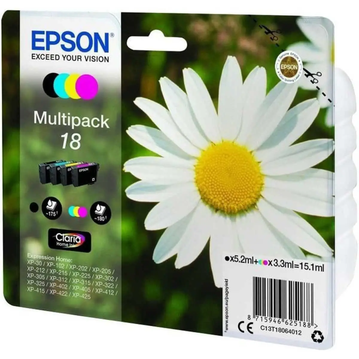Epson 18 Noir couleur Pâquerette Multipack de 4 cartouches d'encre d'origine Epson 18 Noir couleur Pâquerette Multipack de 4 cartouches d'encre d'origine