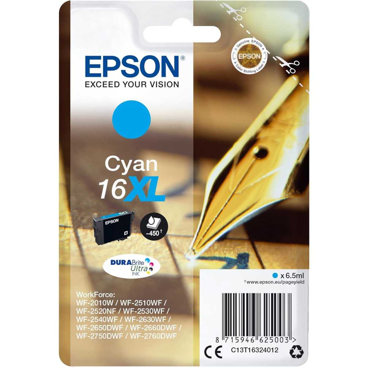 Epson 16XL Cyan Stylo plume Cartouche d'encre d'origine Epson 16XL Cyan Stylo plume Cartouche d'encre d'origine